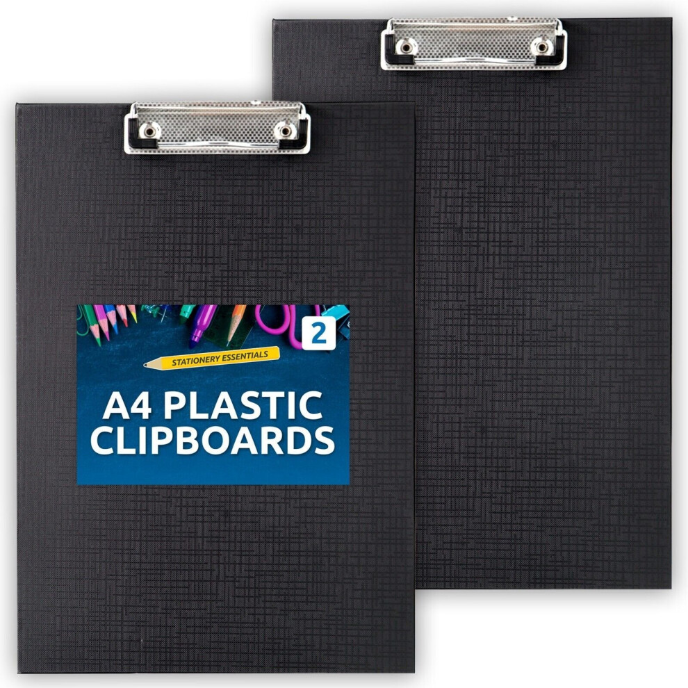 2PK Clipboard A4 Black PVC Plastic Holder Filing Writing Board for Office Schoo