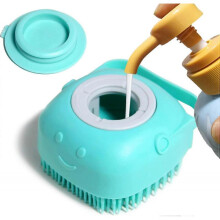Dog Bath Brush, Pet Massage Brush Shampoo Dispenser, Soft Silicone Brush Rubber Bristles, (Blue)