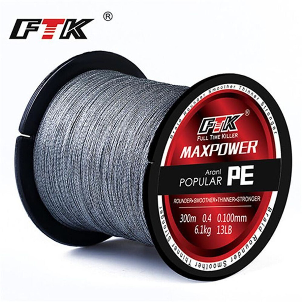 (grey, 13LB/0.10mm) Fishing Line Braided 4 Strands Weave 300m Wire Pe Multifilament Pe