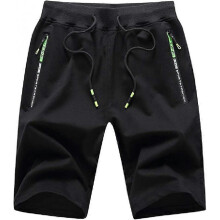 (XXXL, black) Men's Casual Sports Shorts with Elastic Waist Zip Pockets