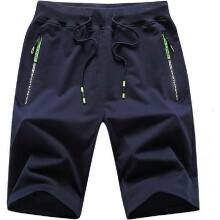 (XXXL, blue) Men's Casual Sports Shorts with Elastic Waist Zip Pockets