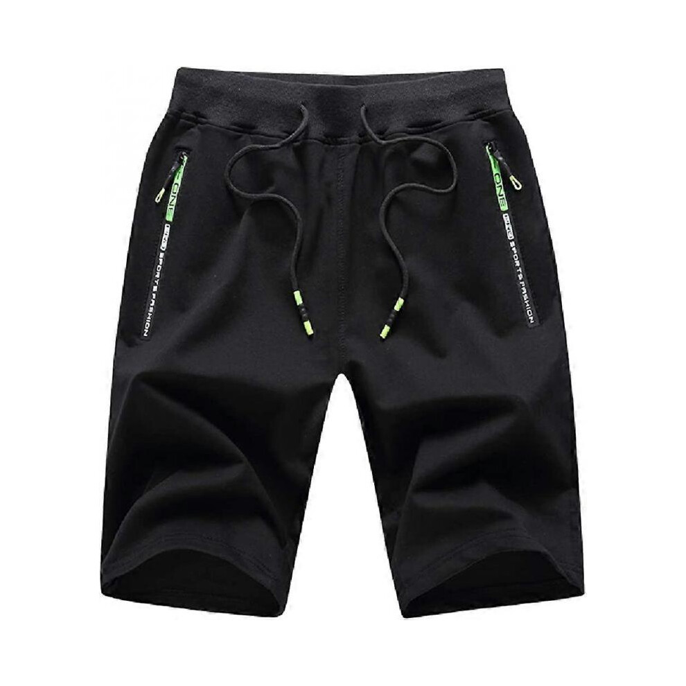 (XXXXL, black) Men's Casual Sports Shorts with Elastic Waist Zip Pockets-image-OPC-PH7VSF6-NEW