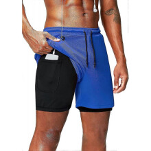 2 In 1 Running Shorts with Phone Pocket Gym Workout Quick Dry Mens Shorts 5 Inch(Blue,XX-Large)