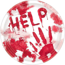 Amscan Bloody Good Time Round Paper Plates - 7", White/Red, 20 pcs