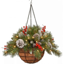 Artificial Christmas Hanging Basket Christmas Hanging Basket with Led String Lights Colonial Decorated