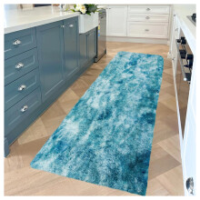 (80 CM x 150 CM- Large Floor Mat/Kitchen Runner Carpet Rug, Tie Dye Teal) Shaggy Large Rugs Non Slip Bedroom Living Room Carpet Hallway Runner Rug