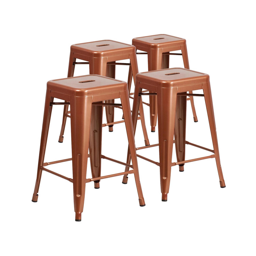 Set of 4 Copper Bar Stools Metal Indoor Outdoor Counter Stools