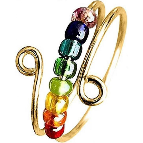 Drive Away Your Anxiety Rainbow Beads Fidget Ring,Beads Spinner Ring,Adjustable Opening