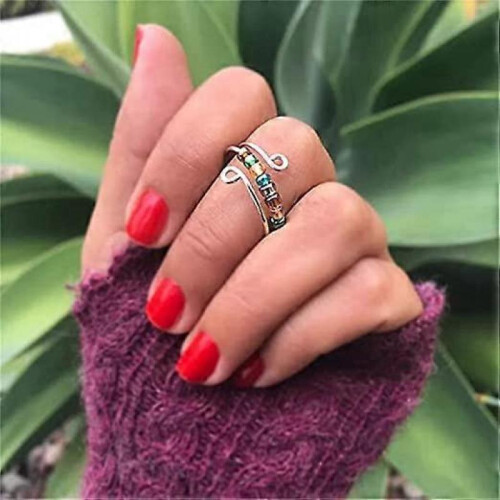 Drive Away Your Anxiety Rainbow Beads Fidget Ring,Beads Spinner Ring,Adjustable Opening 2