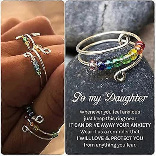 Drive Away Your Anxiety Rainbow Beads Fidget Ring,Beads Spinner Ring,Adjustable Opening 1