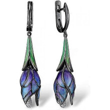 925 silver tulip drop earrings with enamel flowers, elegant and refined handmade jewellery