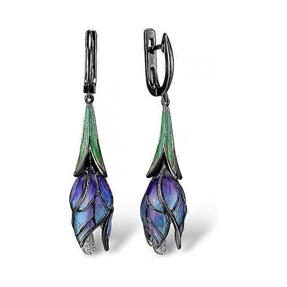 925 silver tulip drop earrings with enamel flowers, elegant and refined handmade jewellery