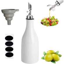 (White) Ceramic Olive Oil Bottle Dispenser,10 Oz Large Capacity Oil and Vinegar Dispensing Bottle White Opaque Cruet