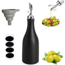(Black) Ceramic Olive Oil Bottle Dispenser,10 Oz Large Capacity Oil and Vinegar Dispensing Bottle White Opaque Cruet
