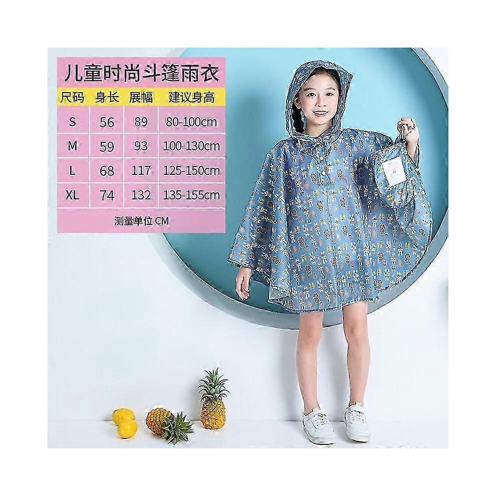 (L,3)Fashion Endorsement Bag Children's Large Cape Raincoat Student Baby Water Jacket Outdoor Rainproof Poncho Thin