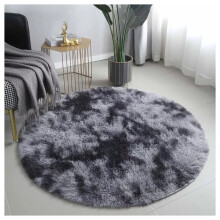 (120 CM x 120 CM- Circle Round Rug, Tie Dye Black Grey) Shaggy Large Rugs Non Slip Bedroom Living Room Carpet Hallway Runner Rug