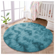 (120 CM x 120 CM- Circle Round Rug, Tie Dye Teal) Shaggy Large Rugs Non Slip Bedroom Living Room Carpet Hallway Runner Rug