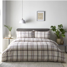 (King, Natural) Duvet cover pillow case tartan check