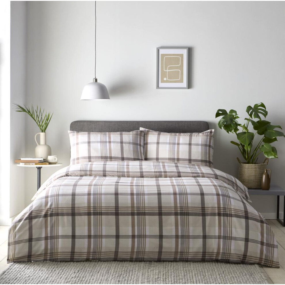 Homemaker Bedding (King, Natural) Duvet Cover Pillow Case Tartan Check Green