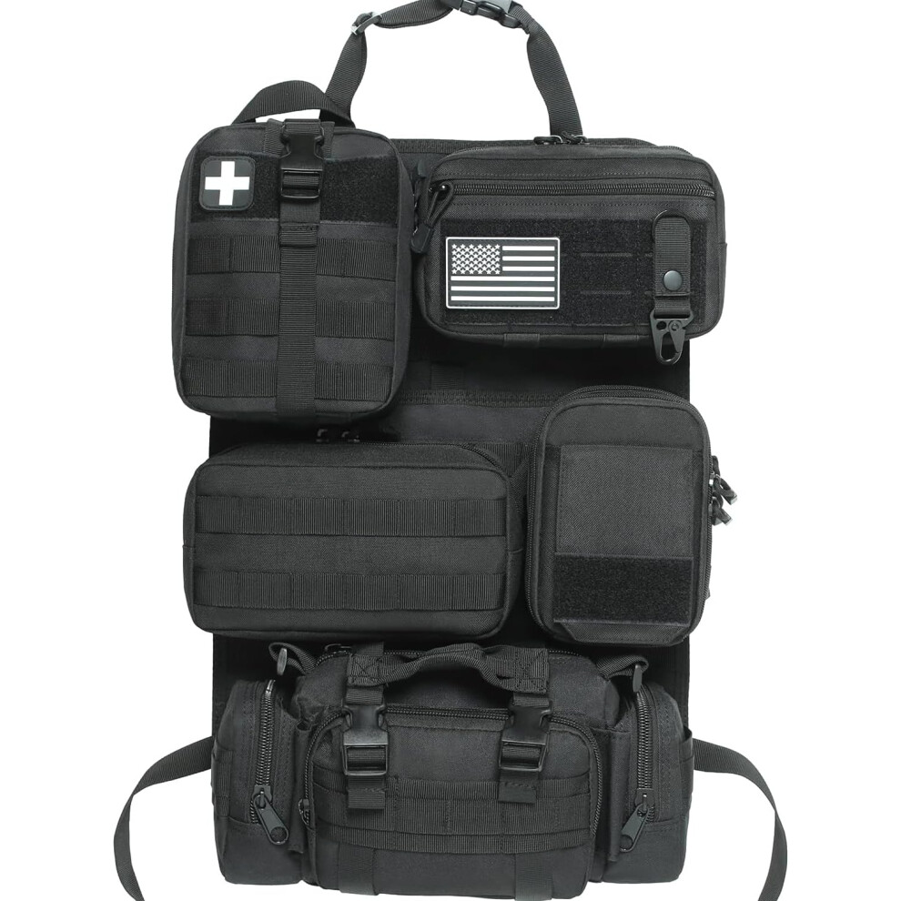 6 Pack Tactical Molle Car Seat Back Organizer With 5 Detachable Pouches, Us Flag Patch And Keychain For Vehicle Storage 8784498835864