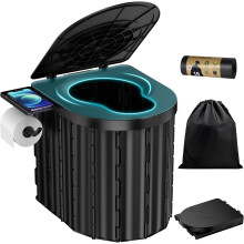 Portable Toilet, Upgraded 15'' with Removable Paper Holder, Camping Toilet Capacity 450 Lbs
