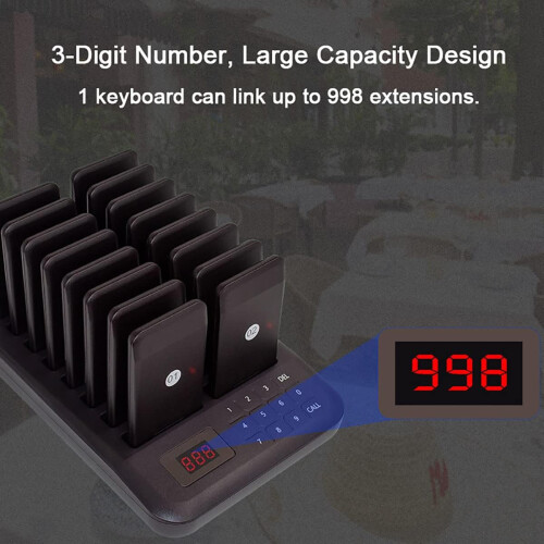 Household Wireless Calling System Restaurant Pager Buzzer 999 Channels Keypad + 16 Coasters 2