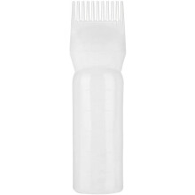Graduated plastic root comb applicator bottle, reliable hair styling tool, home salon coloring accessory, acrylic, white