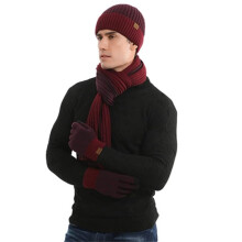 Winter Beanie Hat Scarf Touch Screen Gloves Set, Knit Skull Cap with Thick Fleece for Christmas