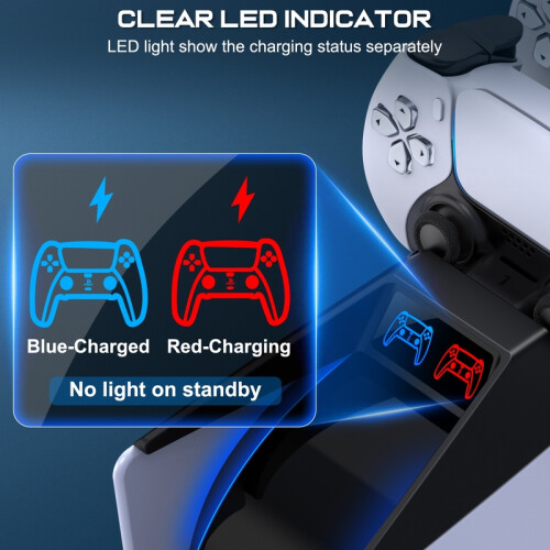 (FC100 - No RGB) Dual Quick Charger for PS5 Controllers Wireless Dualsense Controller Charging Dock 2