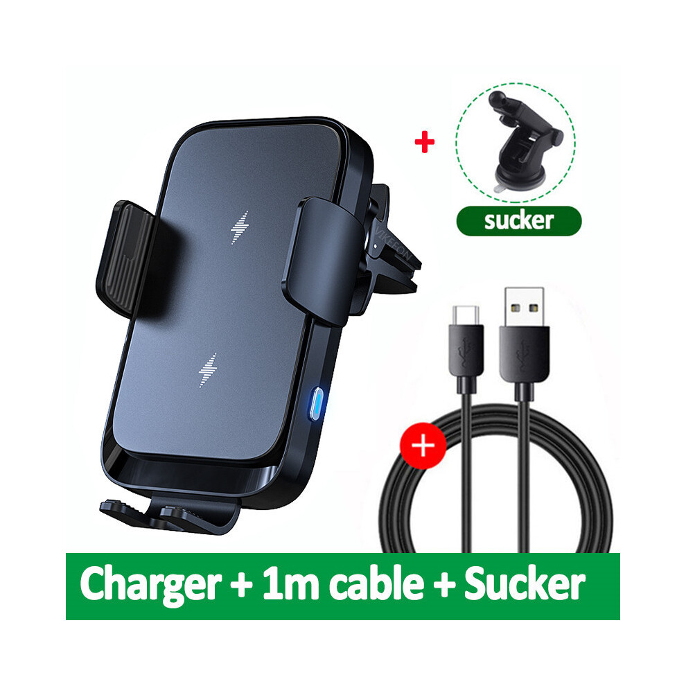 (With Sucker) Dual Coil Wireless Car Charger Automatic Phone Holder 15W Induction Fast Charging Samsung 9319708981728