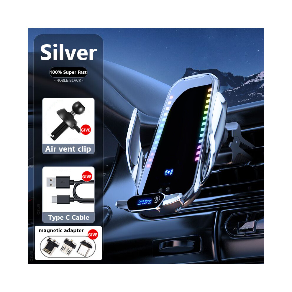 (Silver) 20W Wireless Car Charger For Iphone 14 13 12 11 Pro Xs Max X Samsung S21 S20 S10 Xiaomi Mi Silver 9319708982787