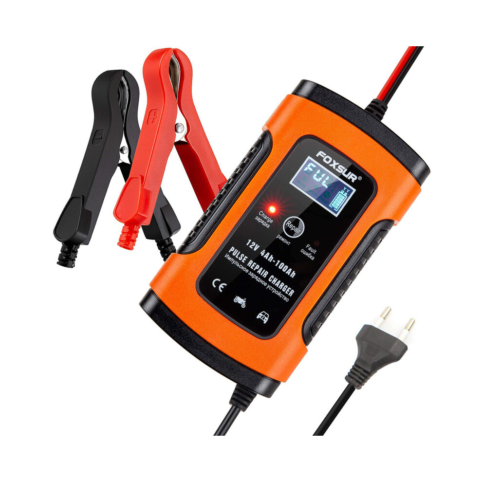 ( 12V 5A Eu)Foxsur Fully Automatic Car Battery Charger 12V 5A Smart Fast Charging Agm Gel For Wet Red 9319708983296