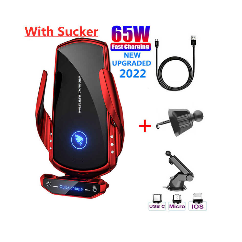 ( With Sucker) 15W Wireless Car Charger Magnetic Car Phone Holder For Iphone 14 Samsung Red 9319708986242