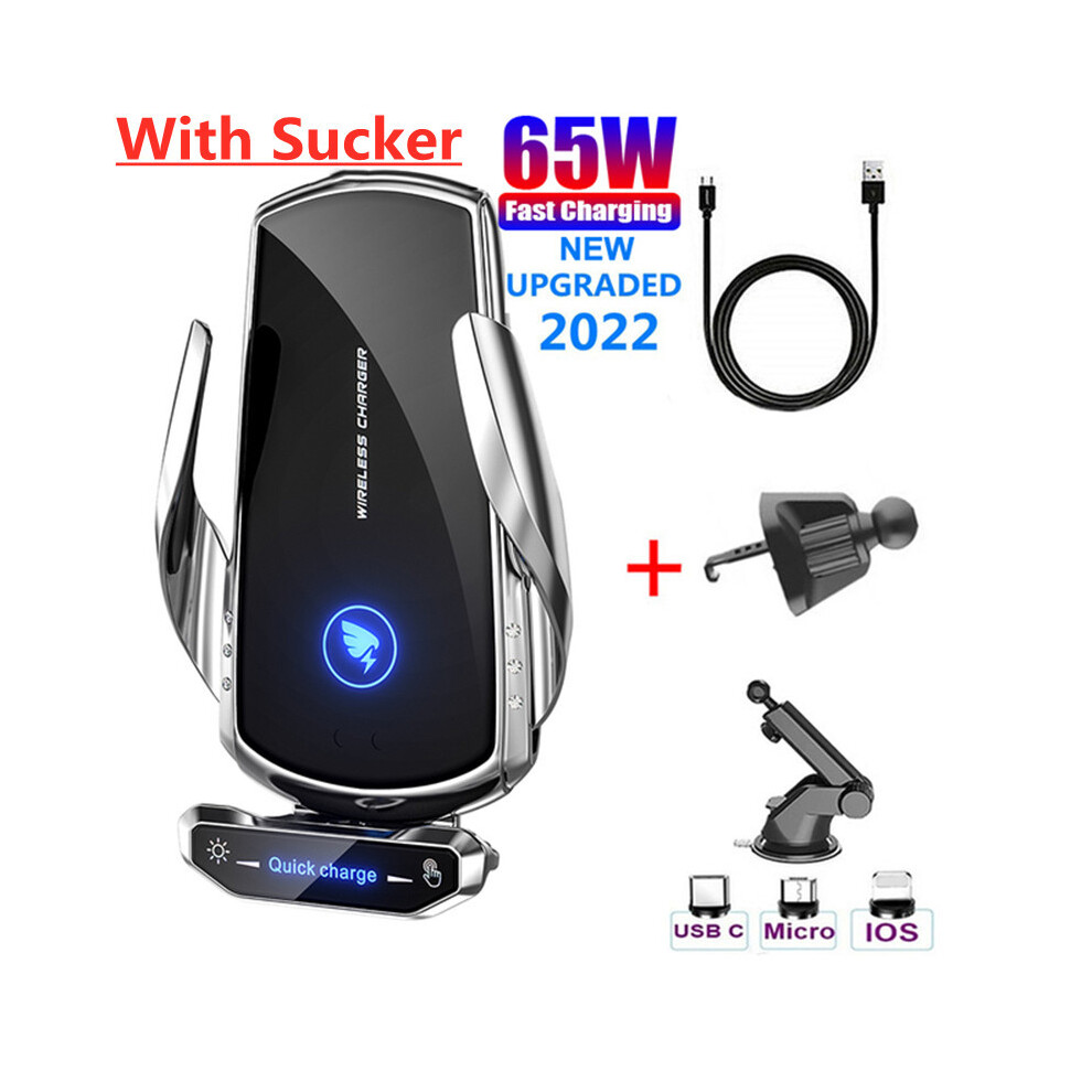 ( With Sucker) 15W Wireless Car Charger Magnetic Car Phone Holder For Iphone 14 Samsung Silver 9319708986259