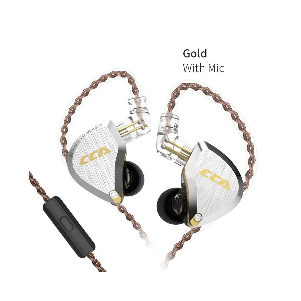 ( With Microphone)Cca C12 5Ba+1Dd Hybrid Metal Headphone Hifi Bass In-Ear Headphones Monitor Gold 9319708997712