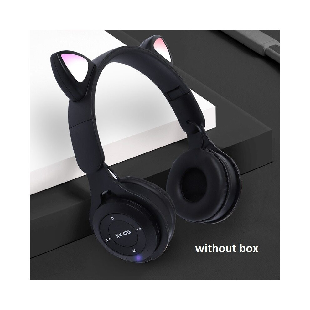 (Black without box) Flash Light Cute Cat Ear Headphone Bluetooth Wireless with Microphone Control LED-image-OPC-PH7W2Q7-NEW