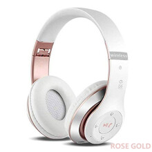 White Rose Gold Wireless Bluetooth Noise-Canceling Headphones, Foldable, Handsfree HiFi Stereo Gaming Headset