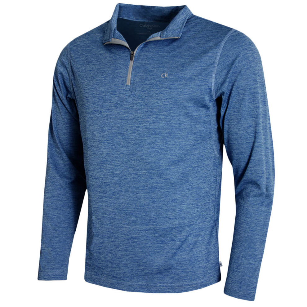 (XXXL, Denim Marl) Calvin Klein Golf Mens 2024 CK Harlem Technical 1/4 Zip Sweater