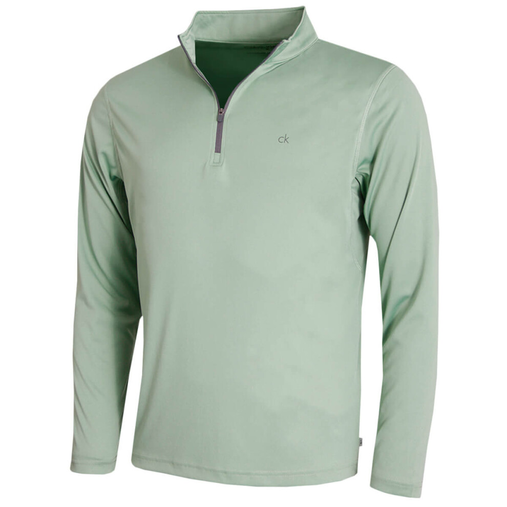 (S, Sage) Calvin Klein Golf Mens 2024 CK Harlem Technical 1/4 Zip Sweater