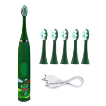 (green) Children's electric toothbrush with replaceable brush heads Children's cartoon toothbrush Ultrasonic
