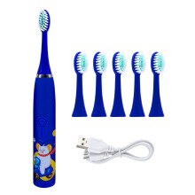 (Blue) Children's electric toothbrush with replaceable brush heads Children's cartoon toothbrush Ultrasonic