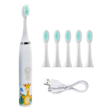(WHITE) Children's electric toothbrush with replacement brush heads Children's cartoon toothbrush Ultrasonic