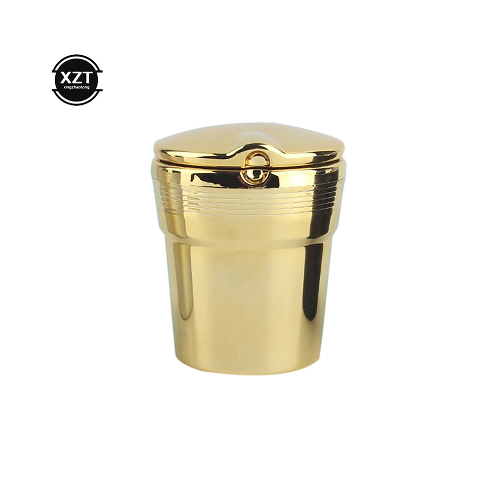 (Gold)(Gold) Ashtrays Universal Ashtray With Led Lamp Creative Personality Car Multi-Functional Imitation Gold 9319708041705
