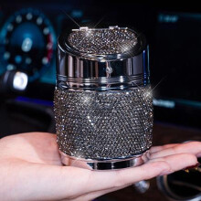 (GRAY)(GRAY) Ashtrays Handmade Diamond Car Ashtray Portable Smokeless Can for Vehicle