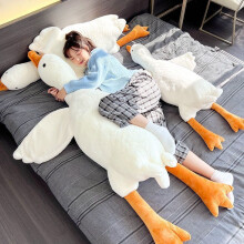(geel 50 cm) 190 cm grote, gigantische, lange, witte, pluchen gans met levensechte grote vleugels