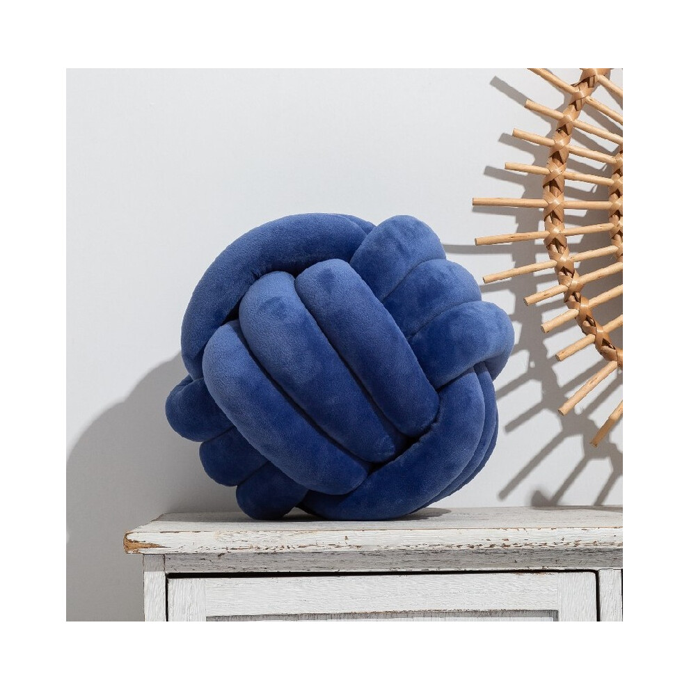 (28Cm Knot)Inyahome Soft Knot Ball Round Throw Pillow For Kids Home Decor Soft Throw Blue