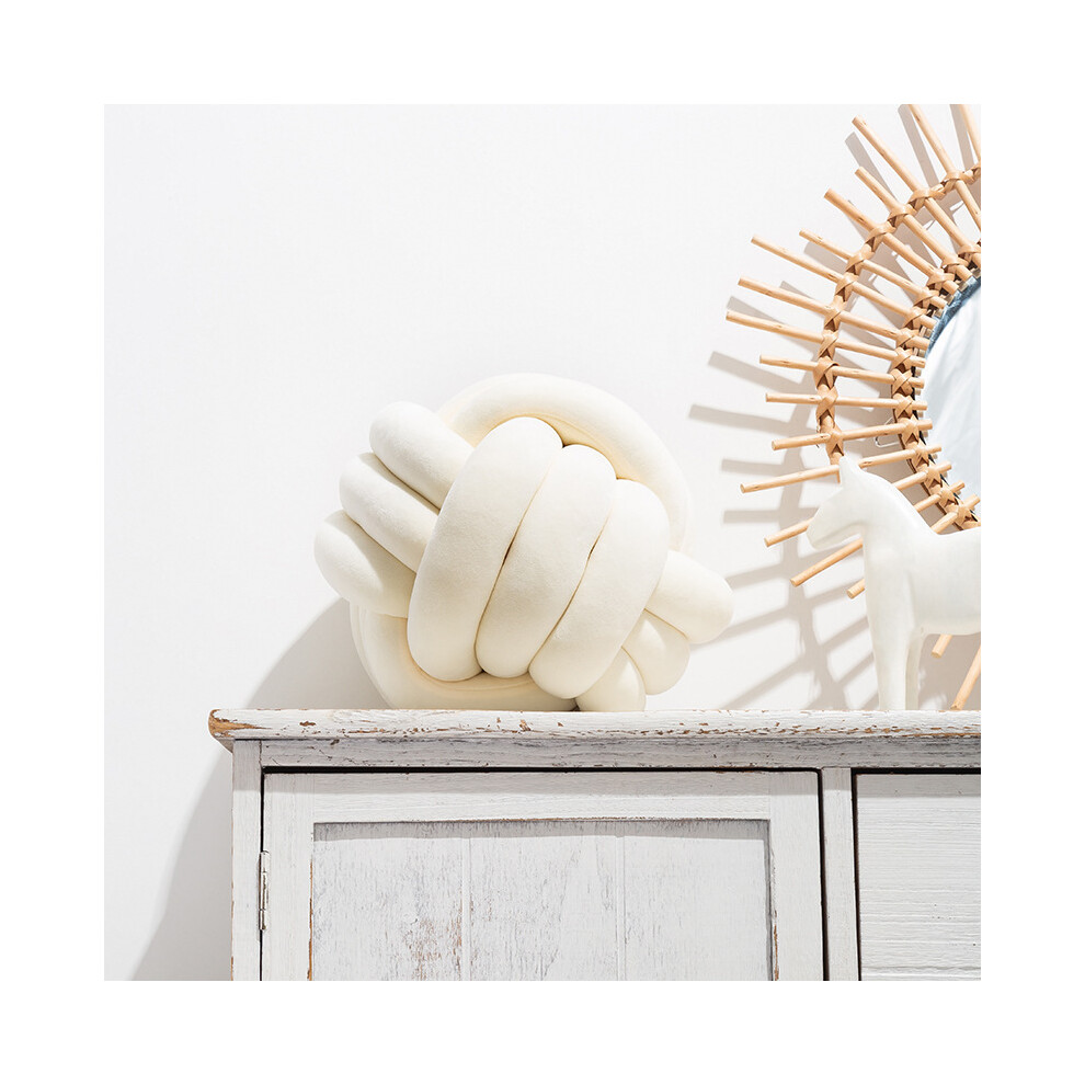 (28 Cm Knot White)Inyahome Soft Knot Ball Round Throw Pillow For Kids Home Furnishing Soft Throw Cream/White