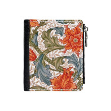 (William Morris Single Stem_189) PU Wallet Compact Bifold with Zipper & Multiple Card Coins Slots Black Stylish Durable Graphic Design Print for Men Women Kids Christmas Gift