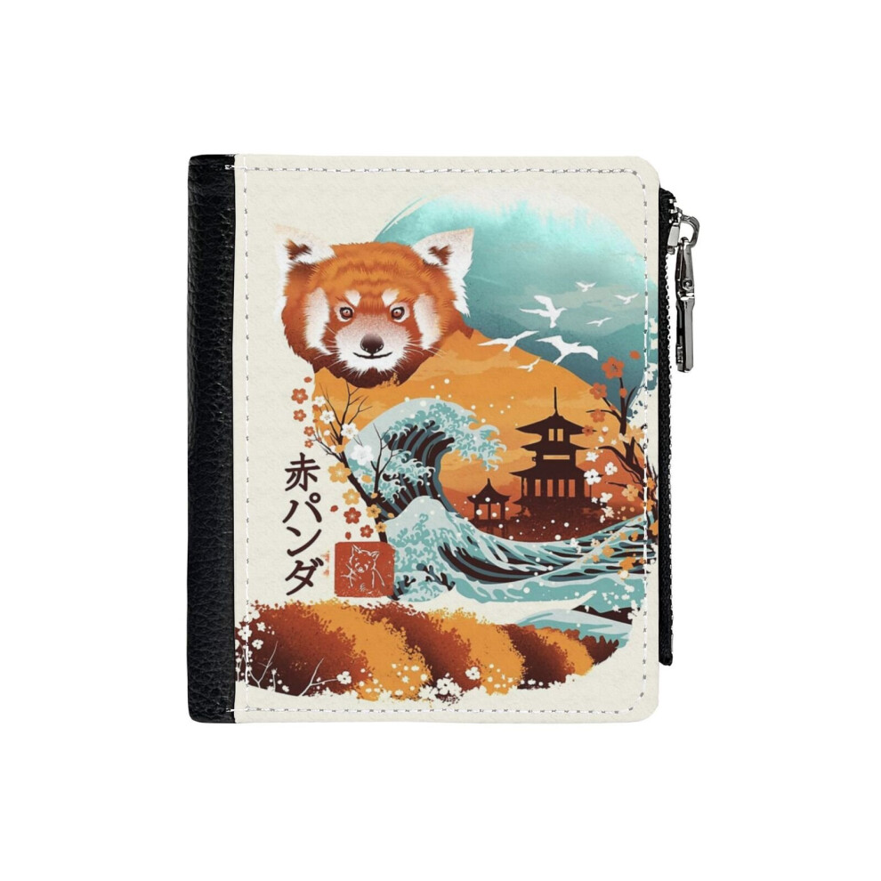 (Ukiyo E Red Panda_91) PU Wallet Compact Bifold with Zipper & Multiple Card Coins Slots Black Stylish Durable Graphic Design Print for Men Women Kids-image-OPC-PH7WNSZ-NEW