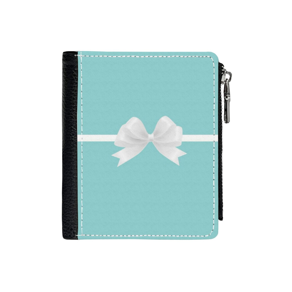 (Turquoise White Bow_56) PU Wallet Compact Bifold with Zipper & Multiple Card Coins Slots Black Stylish Durable Graphic Design Print for Men Women Kid-image-OPC-PH7WPSR-NEW